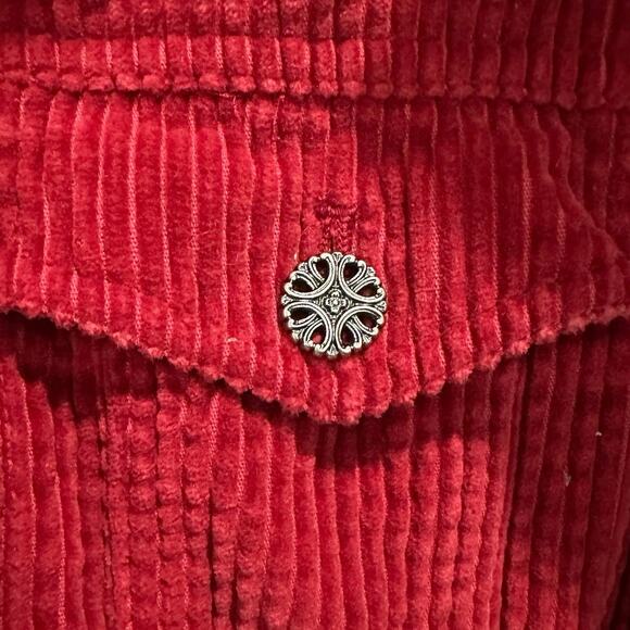 J.Jill Red Courderoy Trucker Coat With Velvet Trim Boho Chic Effortless Classic - Picture 7 of 10